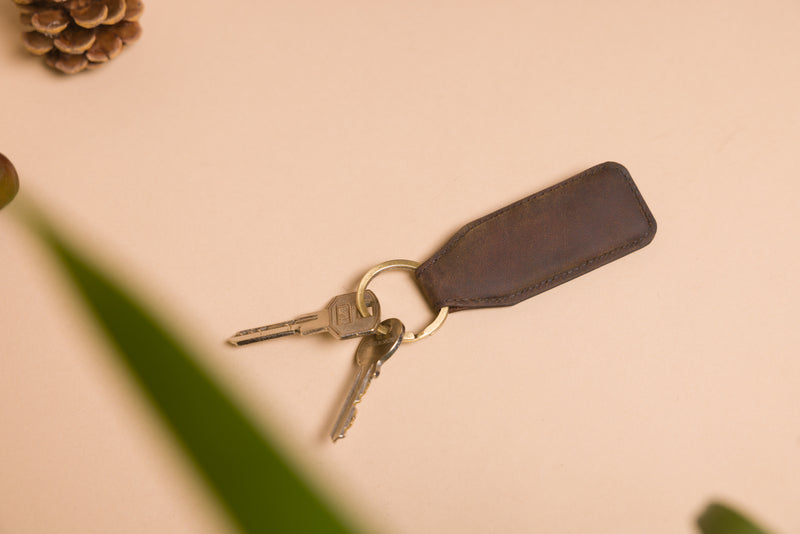 Personalised Engraved Brown Leather Keyring