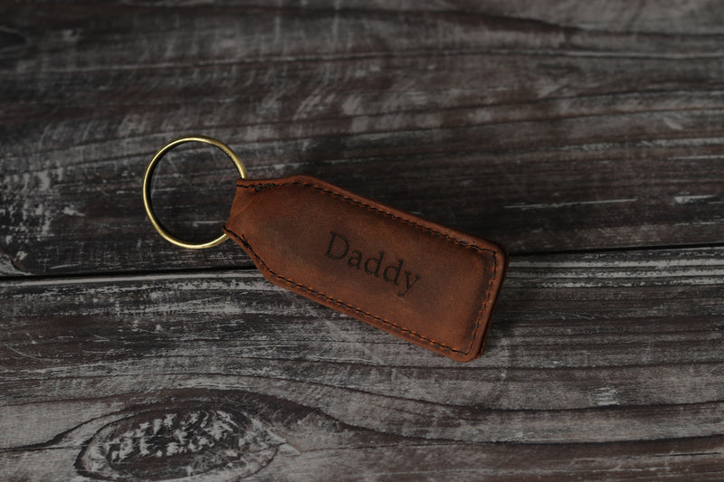 Personalised Engraved Brown Leather Keyring