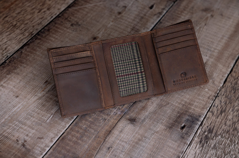 Personalised Engraved Rustic Brown Trifold Leather Wallet