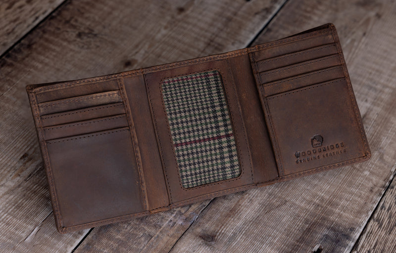 Personalised Engraved Rustic Brown Trifold Leather Wallet