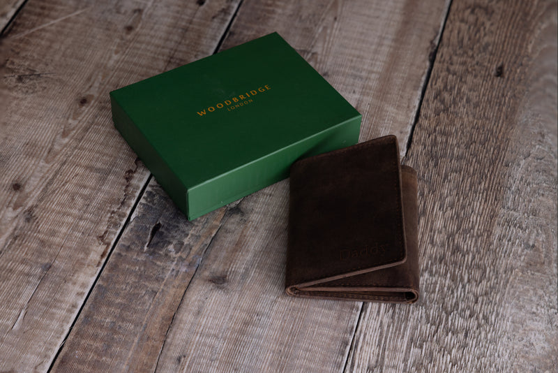 Personalised Engraved Rustic Brown Trifold Leather Wallet