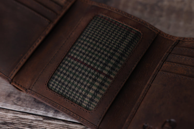 Personalised Engraved Rustic Brown Trifold Leather Wallet