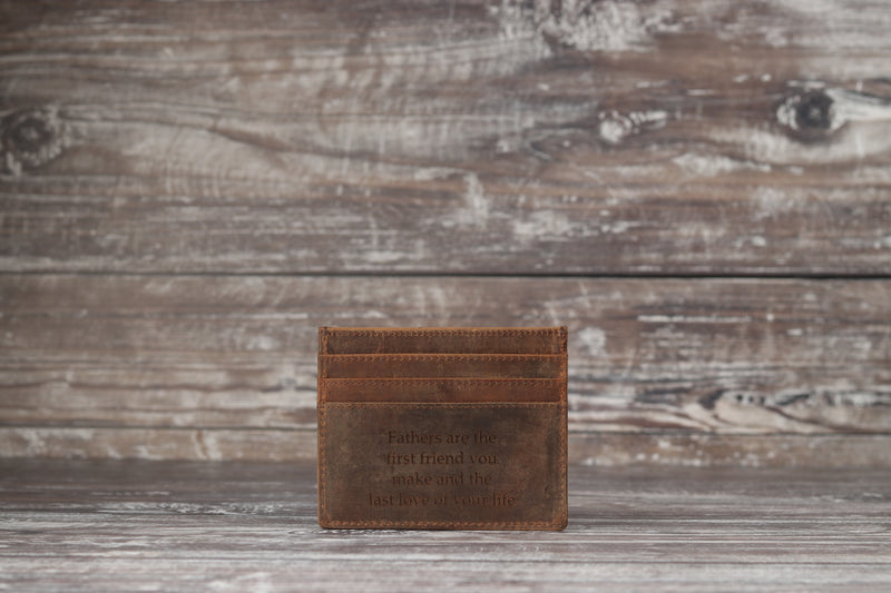 Personalised Engraved Rustic Brown Leather Card Holder Wallet