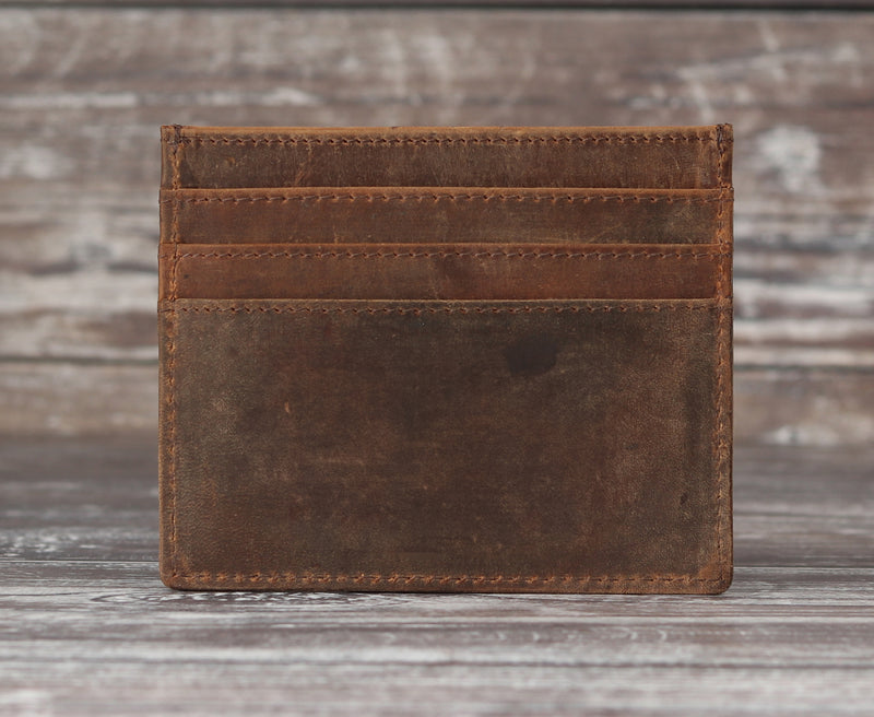 Personalised Engraved Rustic Brown Leather Card Holder Wallet
