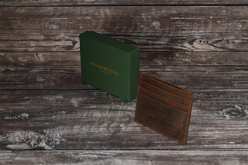 Personalised Engraved Rustic Brown Leather Card Holder Wallet