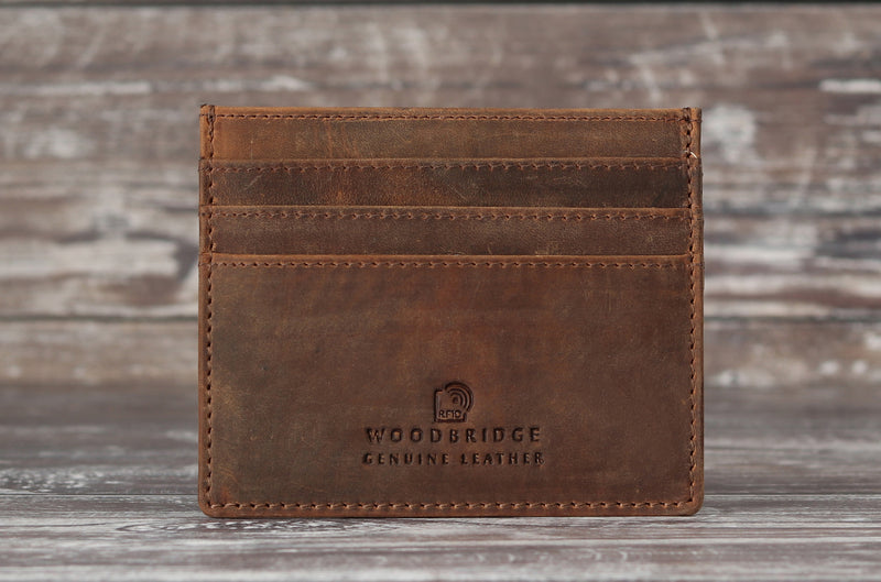 Personalised Engraved Rustic Brown Leather Card Holder Wallet