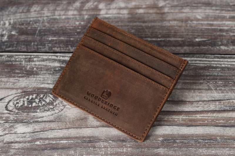 Personalised Engraved Rustic Brown Leather Card Holder Wallet