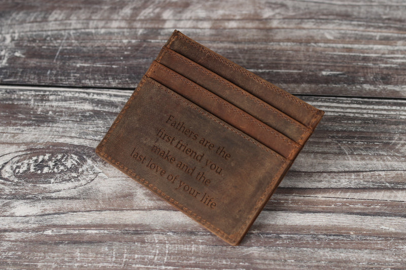 Personalised Engraved Rustic Brown Leather Card Holder Wallet