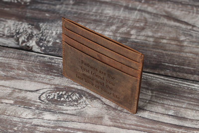 Personalised Engraved Rustic Brown Leather Card Holder Wallet
