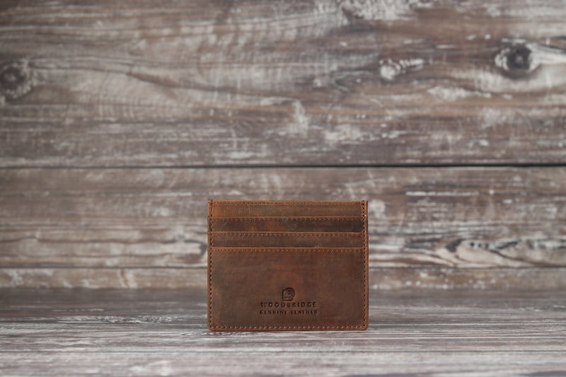 Personalised Engraved Rustic Brown Leather Card Holder Wallet