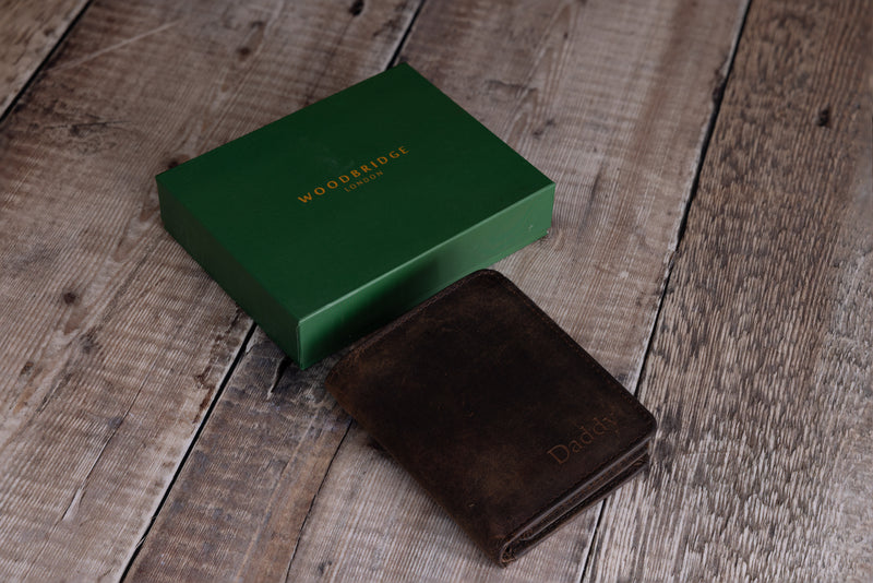 Personalised Engraved Rustic Brown Trifold Leather Wallet