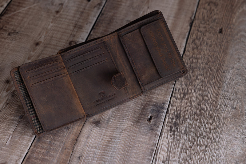 Personalised Engraved Rustic Brown Trifold Leather Wallet