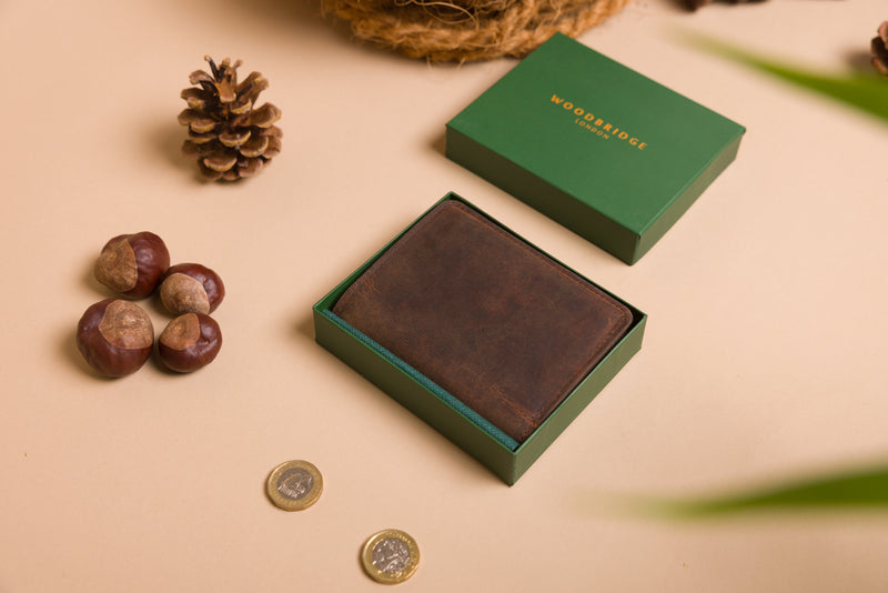 Personalised Engraved Dark Rustic Brown Trifold Leather Wallet