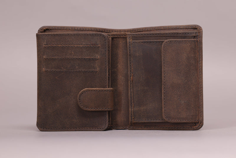 Personalised Engraved Rustic Brown Trifold Leather Wallet