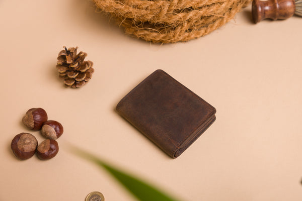 Personalised Engraved Dark Rustic Brown Trifold Leather Wallet
