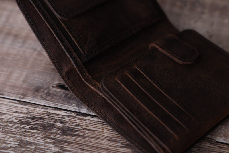 Personalised Engraved Rustic Brown Trifold Leather Wallet