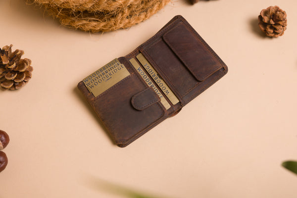 Personalised Engraved Dark Rustic Brown Trifold Leather Wallet