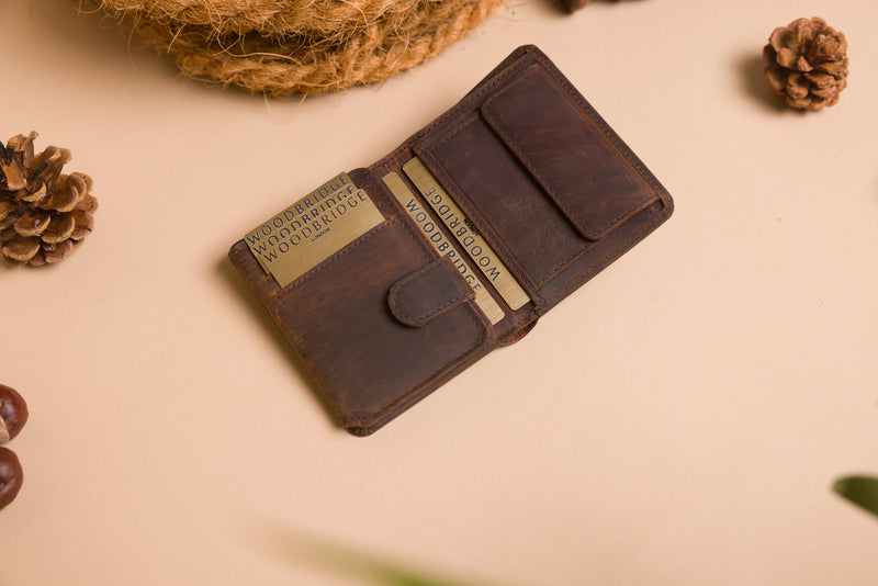 Personalised Engraved Dark Rustic Brown Trifold Leather Wallet