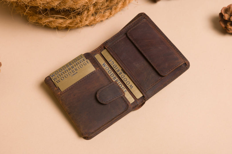 Personalised Engraved Dark Rustic Brown Trifold Leather Wallet