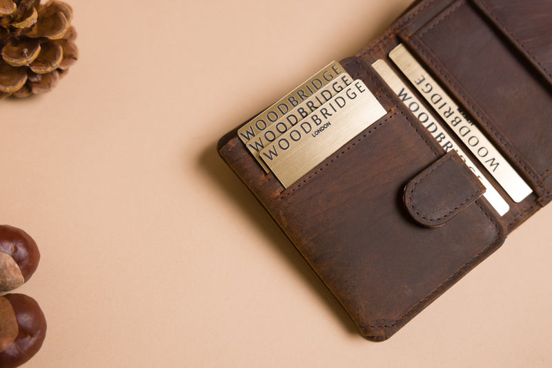 Personalised Engraved Dark Rustic Brown Trifold Leather Wallet