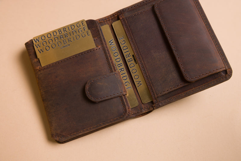 Personalised Engraved Dark Rustic Brown Trifold Leather Wallet