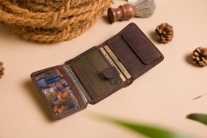 Personalised Engraved Dark Rustic Brown Trifold Leather Wallet