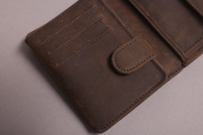 Personalised Engraved Rustic Brown Trifold Leather Wallet