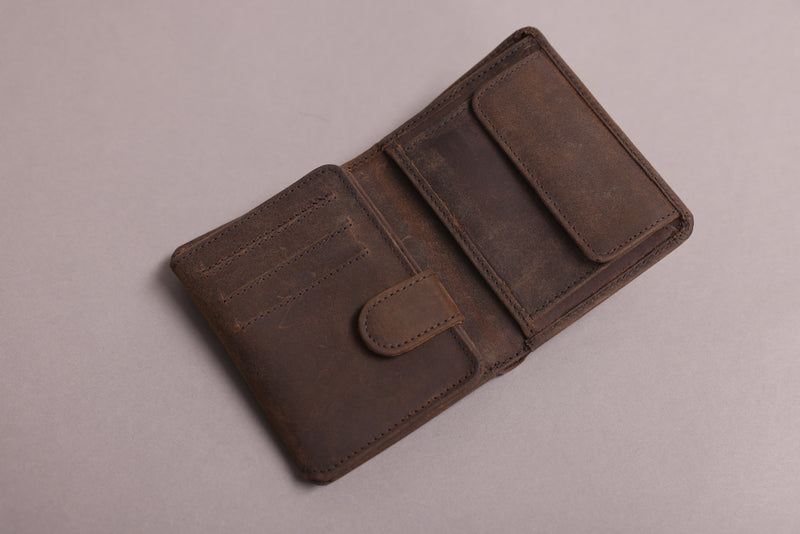 Personalised Engraved Rustic Brown Trifold Leather Wallet