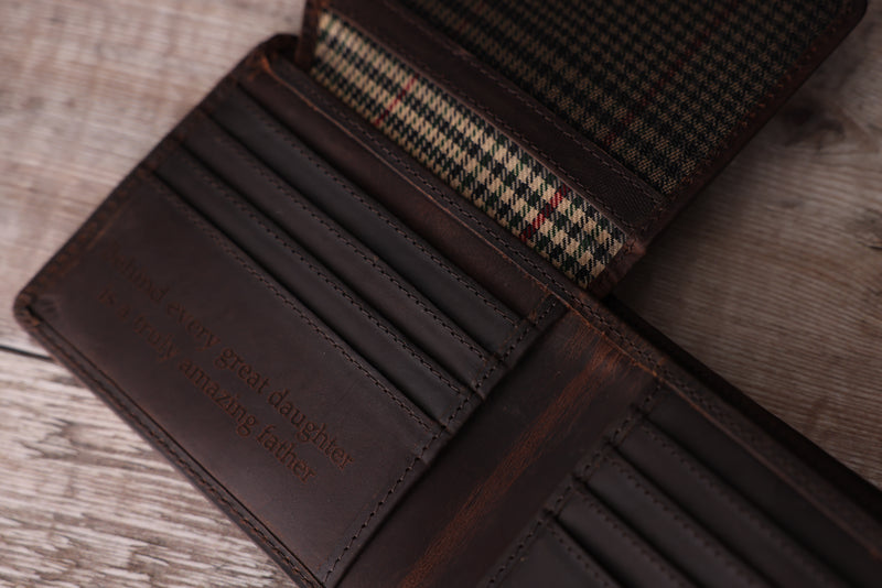 Personalised Engraved Rustic Brown Bifold Leather Wallet – Willys Wallets