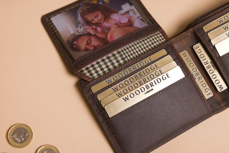 Personalised Engraved Rustic Brown Bifold Leather Wallet