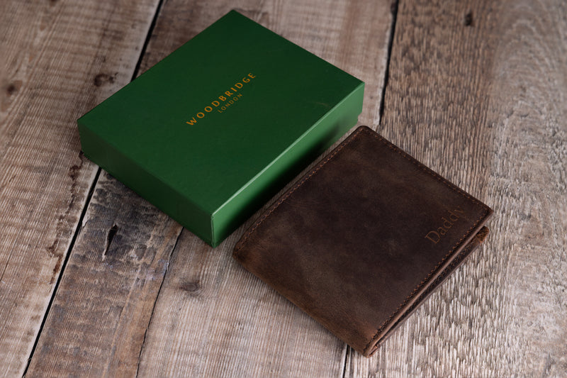 Personalised Engraved Rustic Brown Bifold Leather Wallet With Zip Coin Pocket