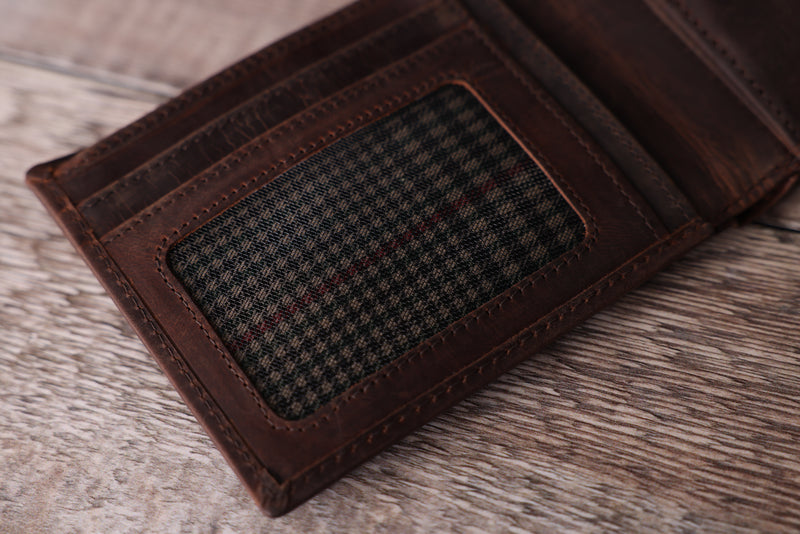Personalised Engraved Rustic Brown Bifold Leather Wallet With Zip Coin Pocket