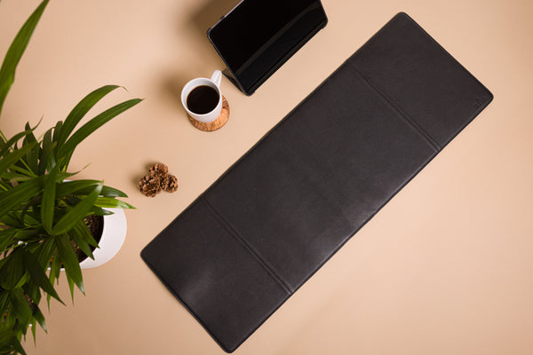 Personalised Engraved Black Genuine Leather Large Size Desk Mat