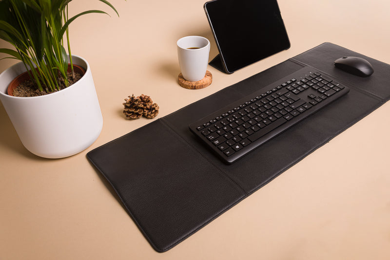 Personalised Engraved Black Genuine Leather Large Size Desk Mat