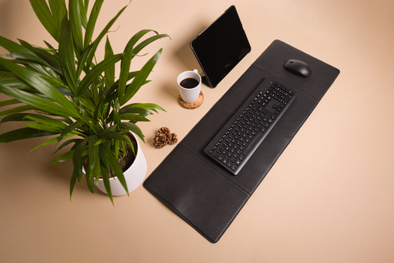 Personalised Engraved Black Genuine Leather Large Size Desk Mat