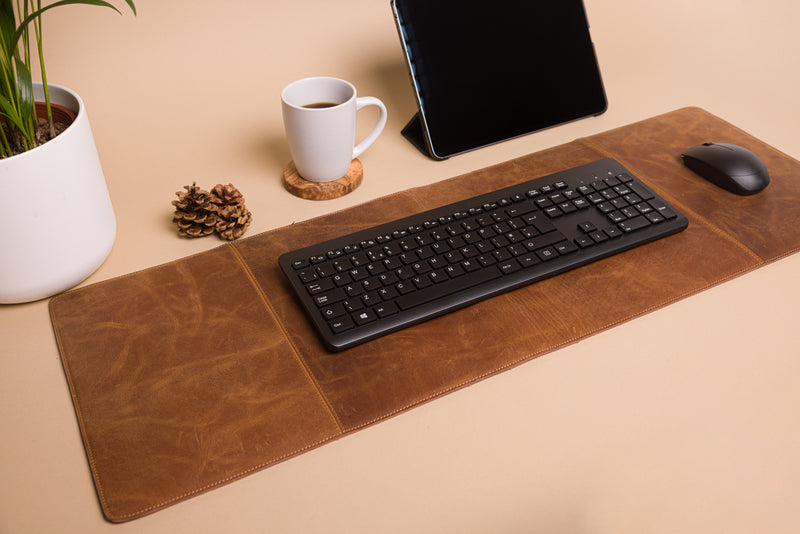 Personalised Engraved Brown Leather Large Size Desk Mat