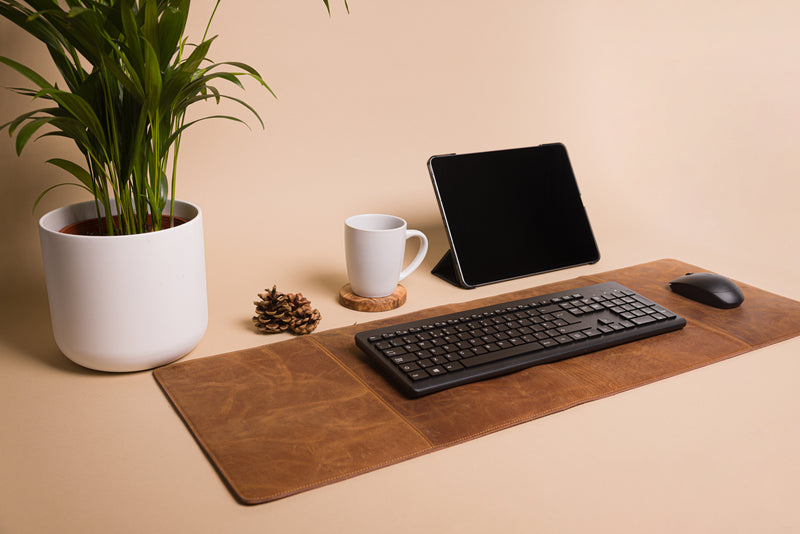 Personalised Engraved Brown Leather Large Size Desk Mat