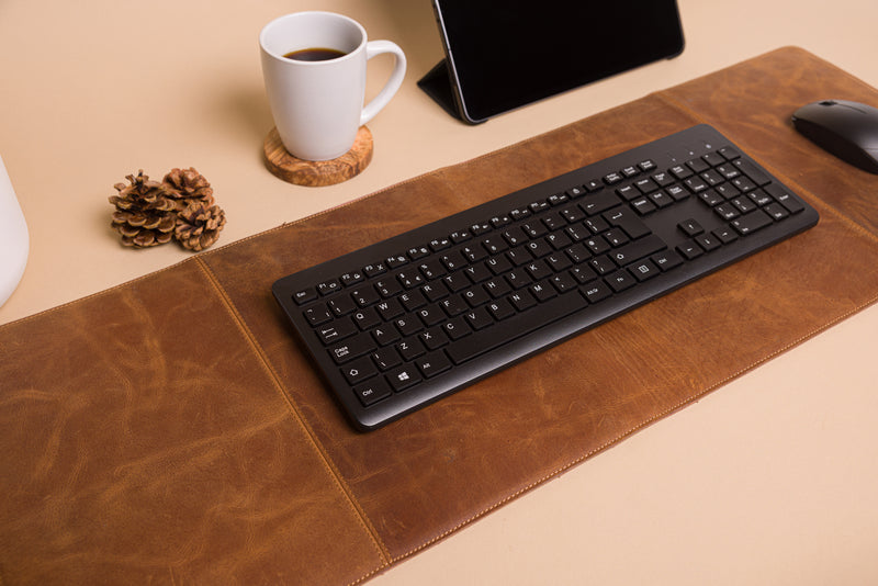 Personalised Engraved Brown Leather Large Size Desk Mat