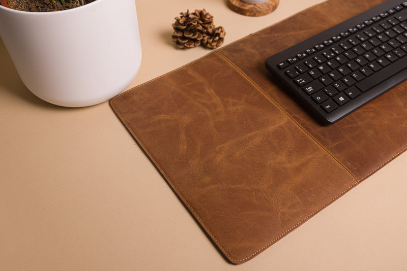 Personalised Engraved Brown Leather Large Size Desk Mat