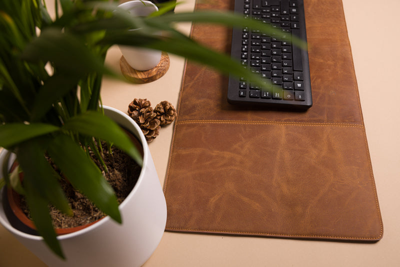 Personalised Engraved Brown Leather Large Size Desk Mat