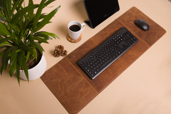 Personalised Engraved Brown Leather Large Size Desk Mat