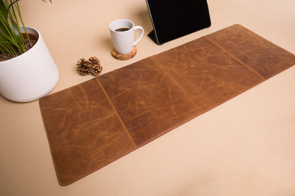 Personalised Engraved Brown Leather Large Size Desk Mat