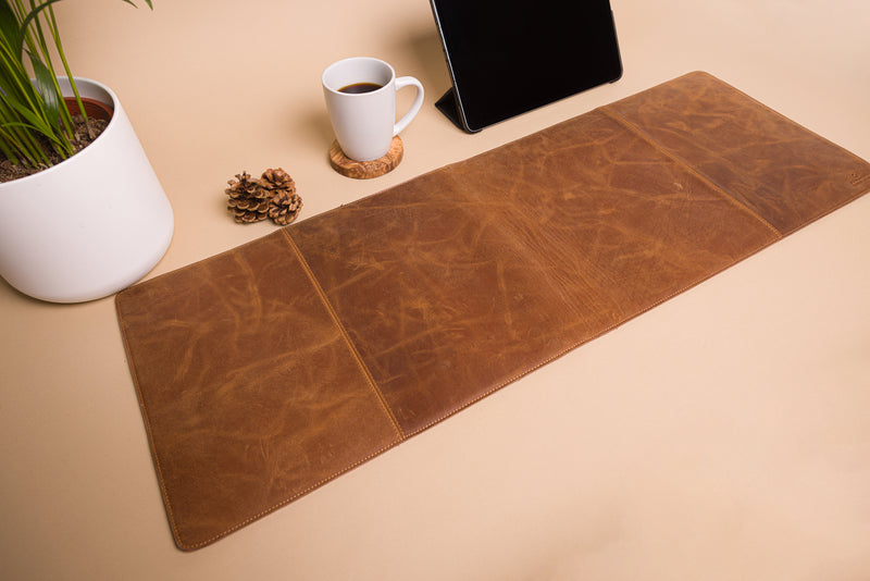 Personalised Engraved Brown Leather Large Size Desk Mat