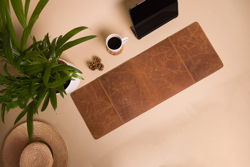 Personalised Engraved Brown Leather Large Size Desk Mat
