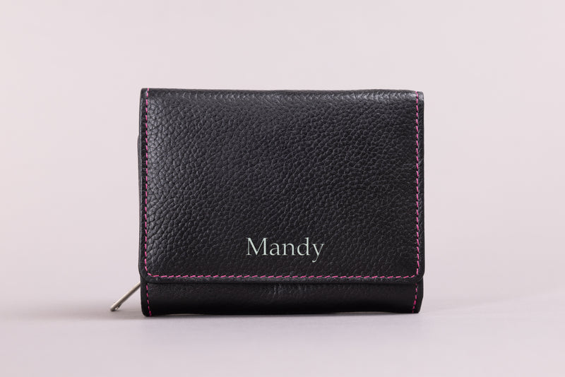 Personalised Engraved Black Multi Leather Purse