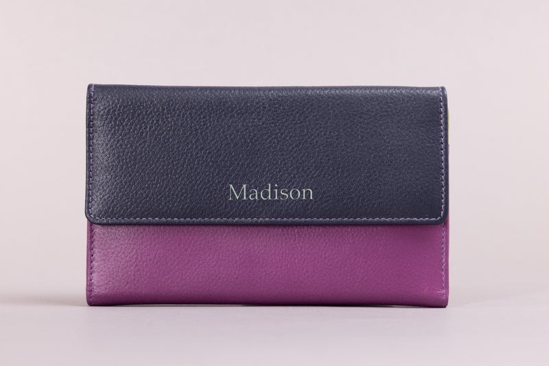 Personalised Engraved Navy Multi Leather Purse