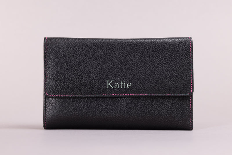 Personalised Engraved Black Multi Leather Purse