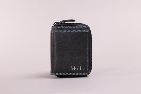 Personalised Engraved Black Multi Leather Purse