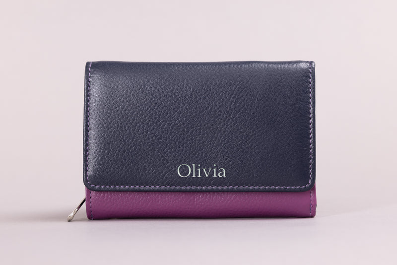 Personalised Engraved Navy Multi Leather Purse