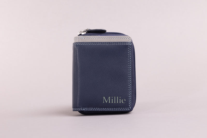Personalised Engraved Sky Multi Leather Purse
